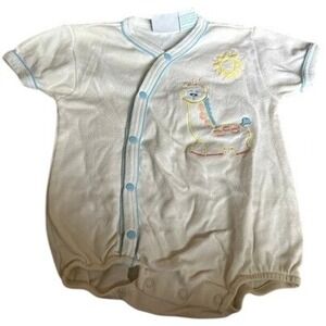 Little Miracles Baby Giraffe Terry Cloth Romper‎ Snap Front White Blue 3-6M